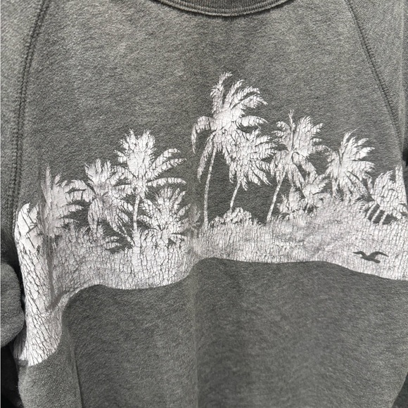 Hollister grey Sweatshirt with White Palm Print crop top soft comfy size S - Picture 6 of 7